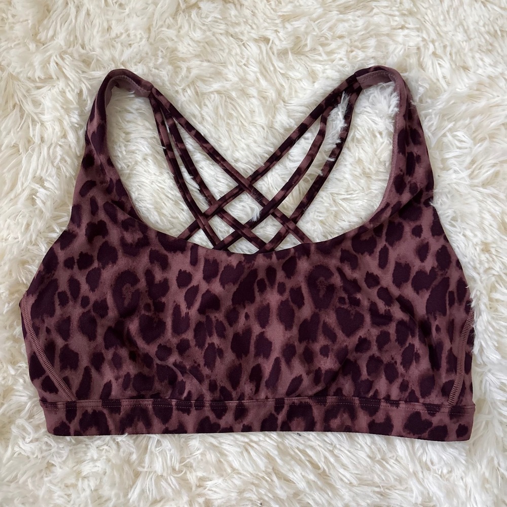 Victorias Secret Strappy Leopard Sports Bra Plum Purple Animal Print Medium